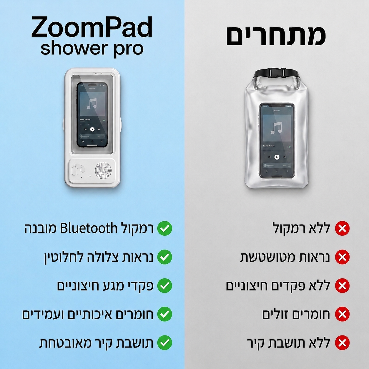 מגן למקלחת + רמקול בלוטוס מובנה 🔗